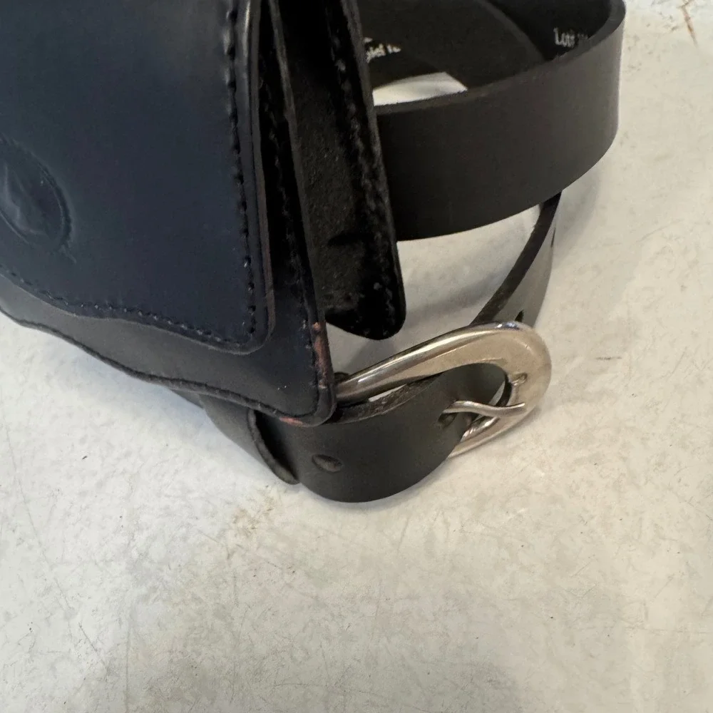 Buffalo Leather Belt Pouch Medium Black Utility Gorpcore Silver Buckle 100-7001